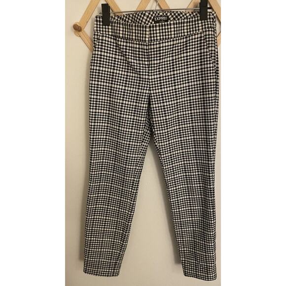 Express Pants Women's 0 Mid Rise Columnist Stretch Gingham Straight Leg Trousers - Picture 2 of 7